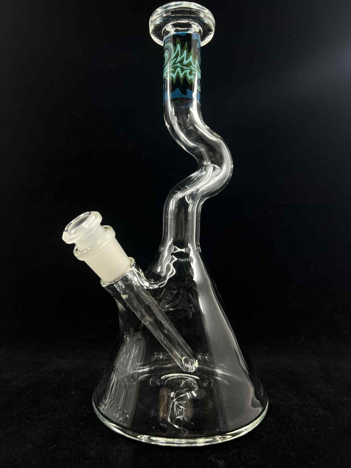 American Glass Blowing – Clear Beaker “Zong” Blue Green Cyan 14mm