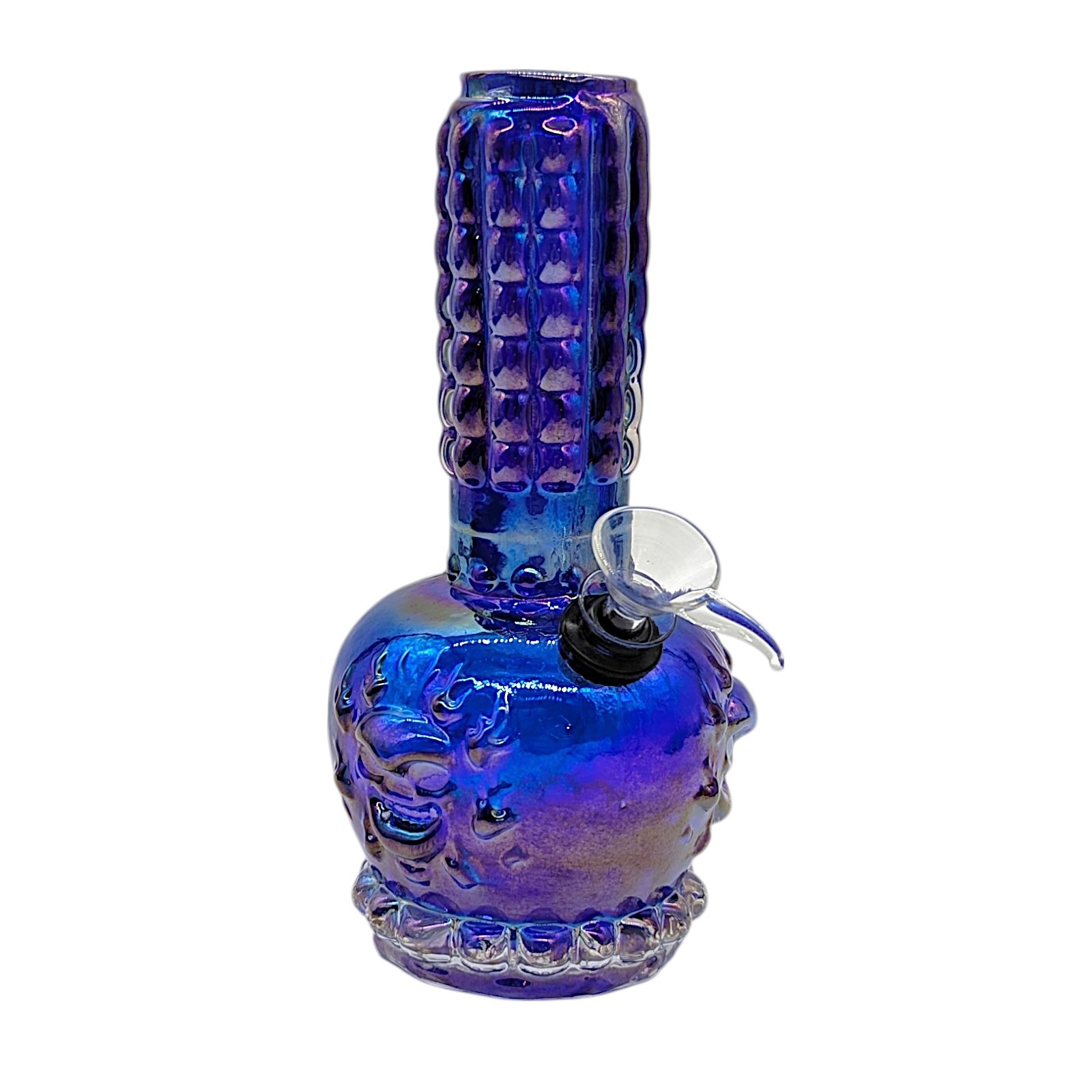 7&Prime; Soft Glass Water Pipe Mini Hookah Bong Skull Design Metallic Blue