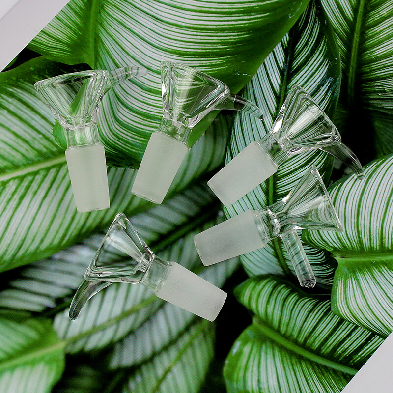 2pcs 14mm Male Glass Bowl w/ Handle Clear Slide Joint Pipe Replacement for Bongs