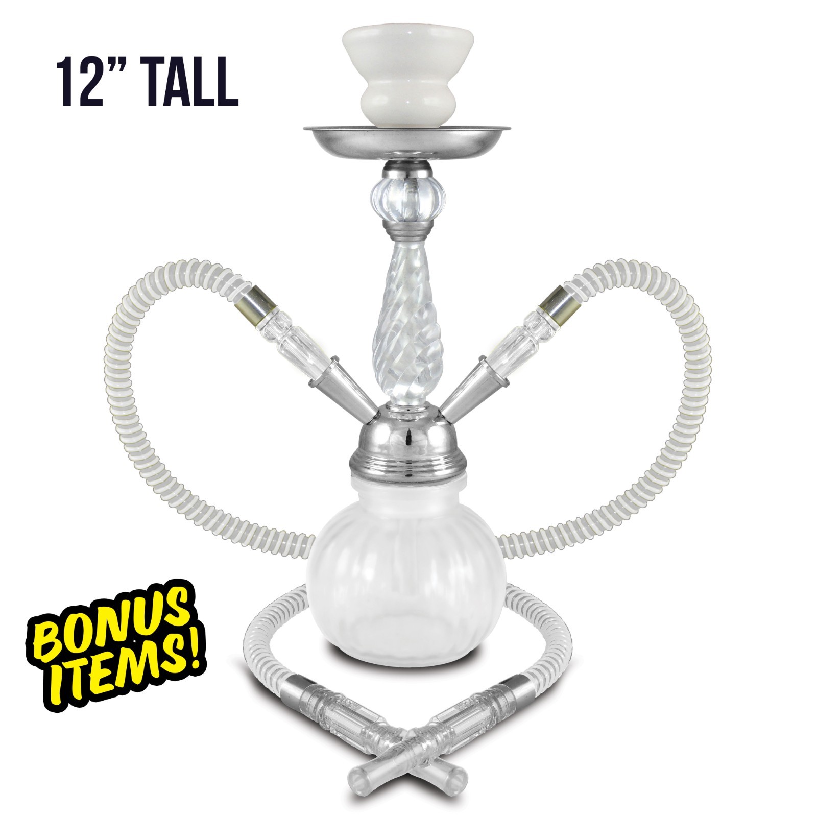 12&Prime; White 2 Hose Hookah Set – Posh by Premium Hookah – FAST SHIPPING