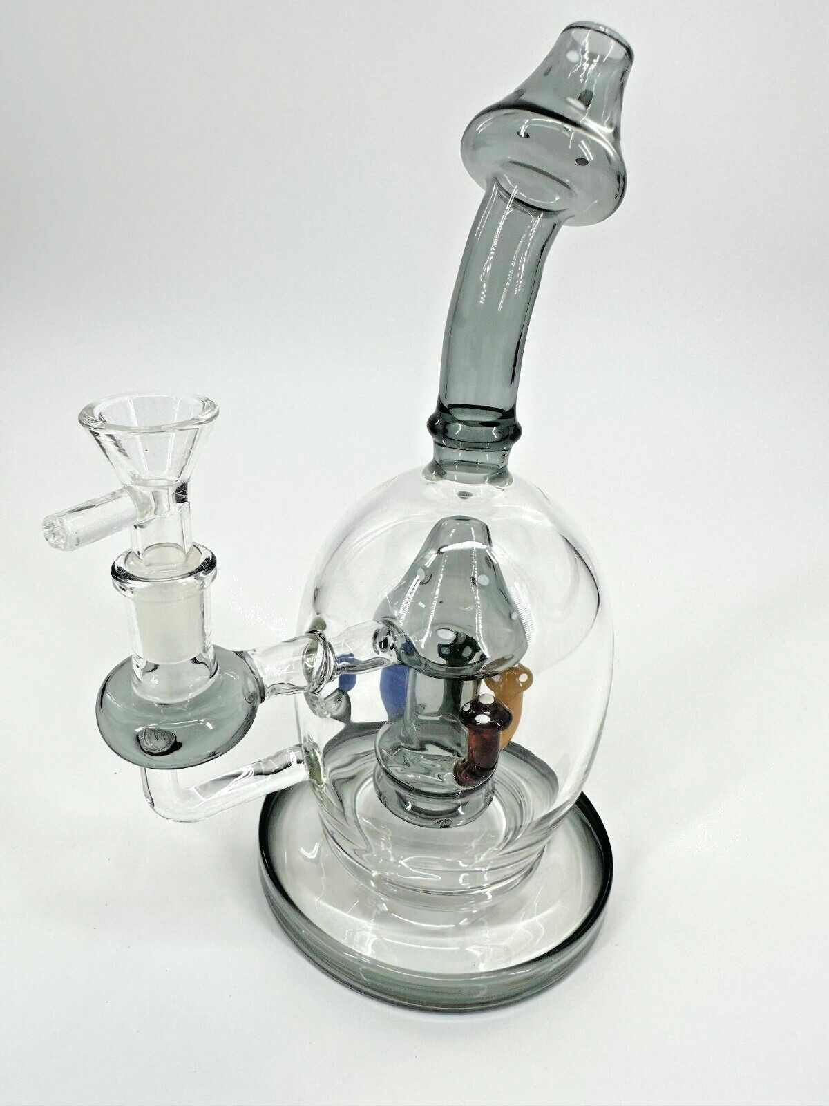 9&Prime; Black Mushroom Recycler Glass Bong 14mm Bowl Water Pipes Hookah