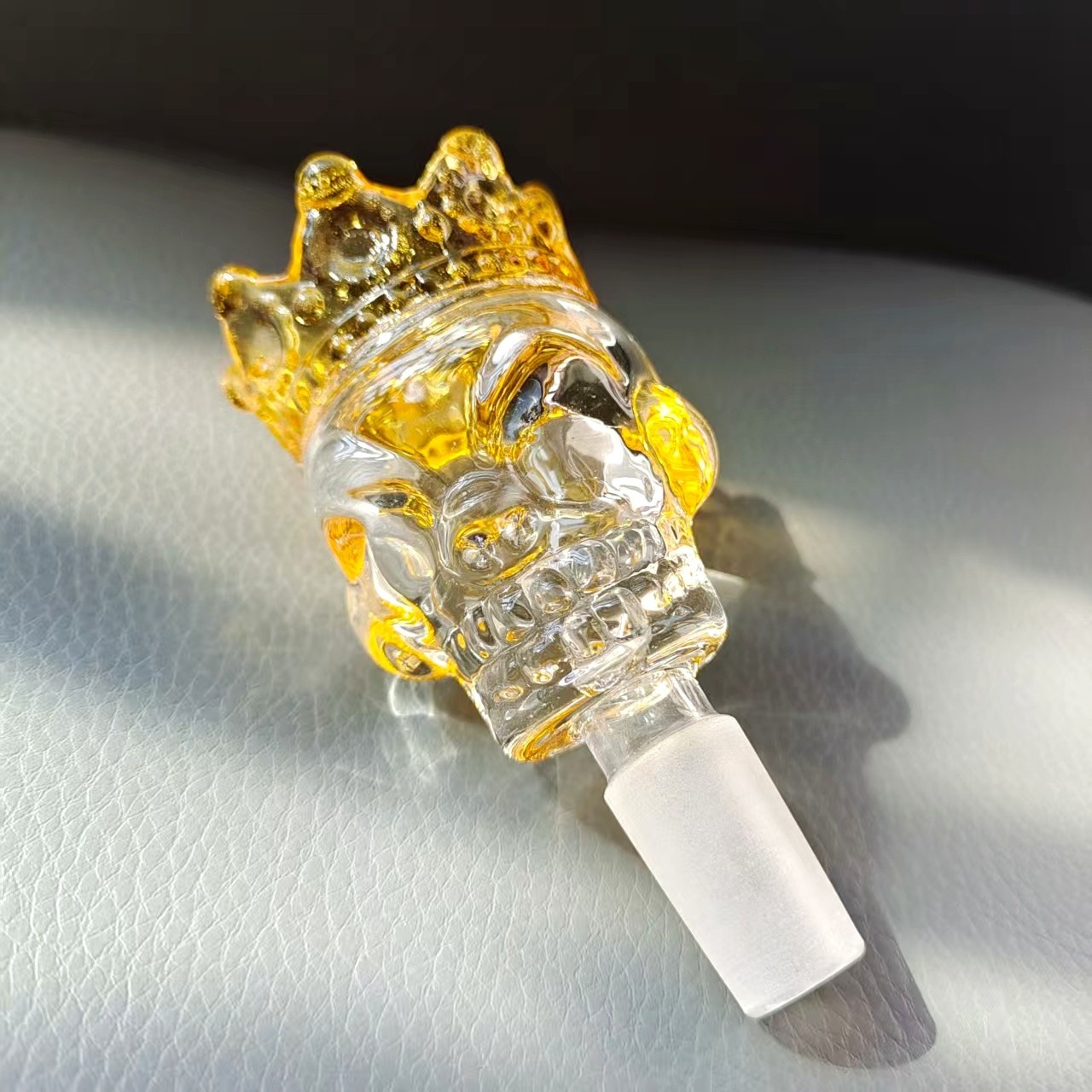 THICK 14mm Male Skull With Crown Glass Funnel Bowl Slide Tobacco For Glass Bong