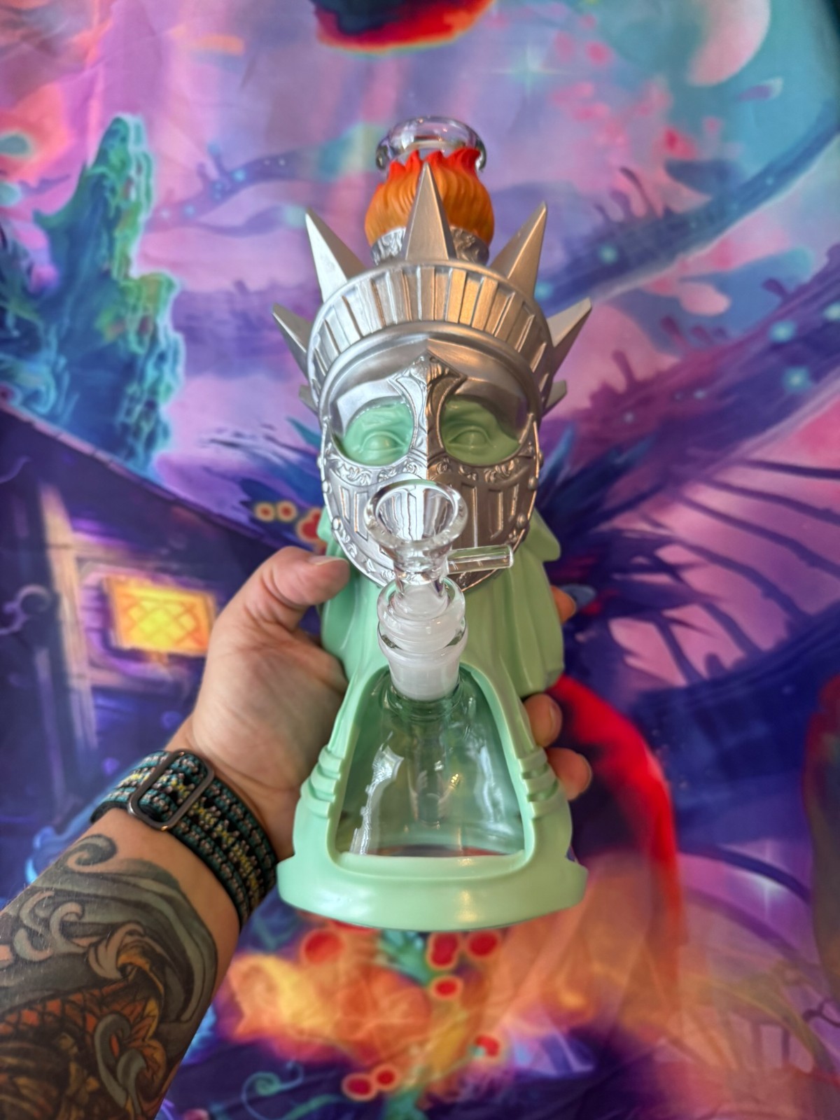 Bong Lady Liberty USA Glass Resin Water Pipe Smoking Halloween Bong