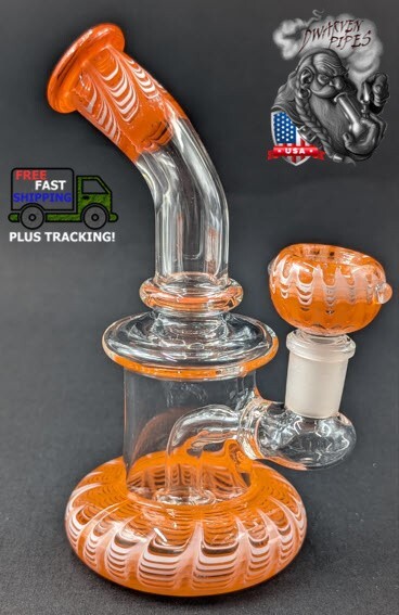 6.5&Prime; Inch Glass Hookah Water Pipe Bong Bent Neck Perc Orange Swirl