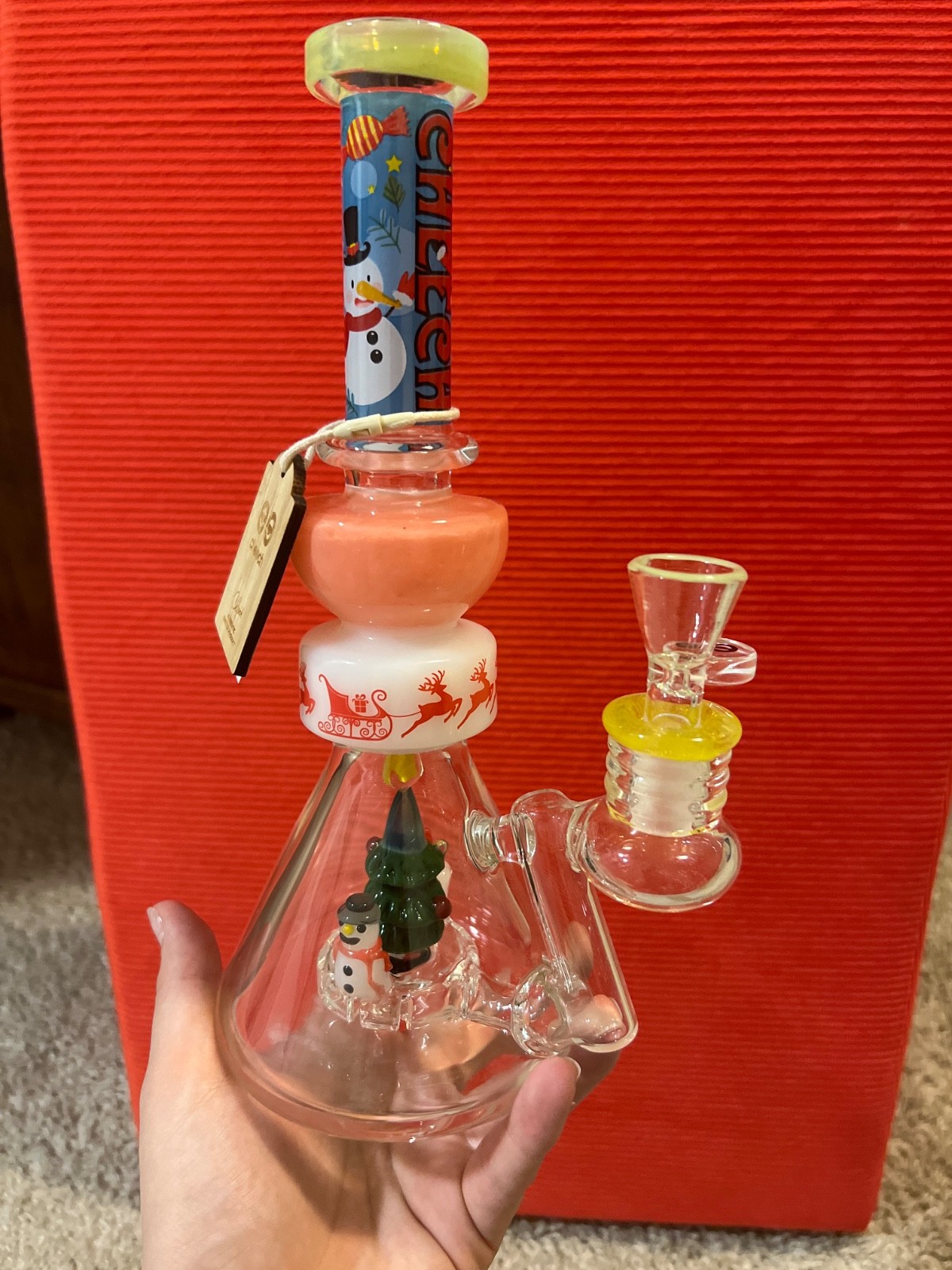 Brand new never used Cheech Christmas collectible water pipe snowman and candle