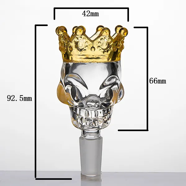 14mm male Glass Bowl Skull with Crown Style BIG Size Slide Bowl Part for Bong