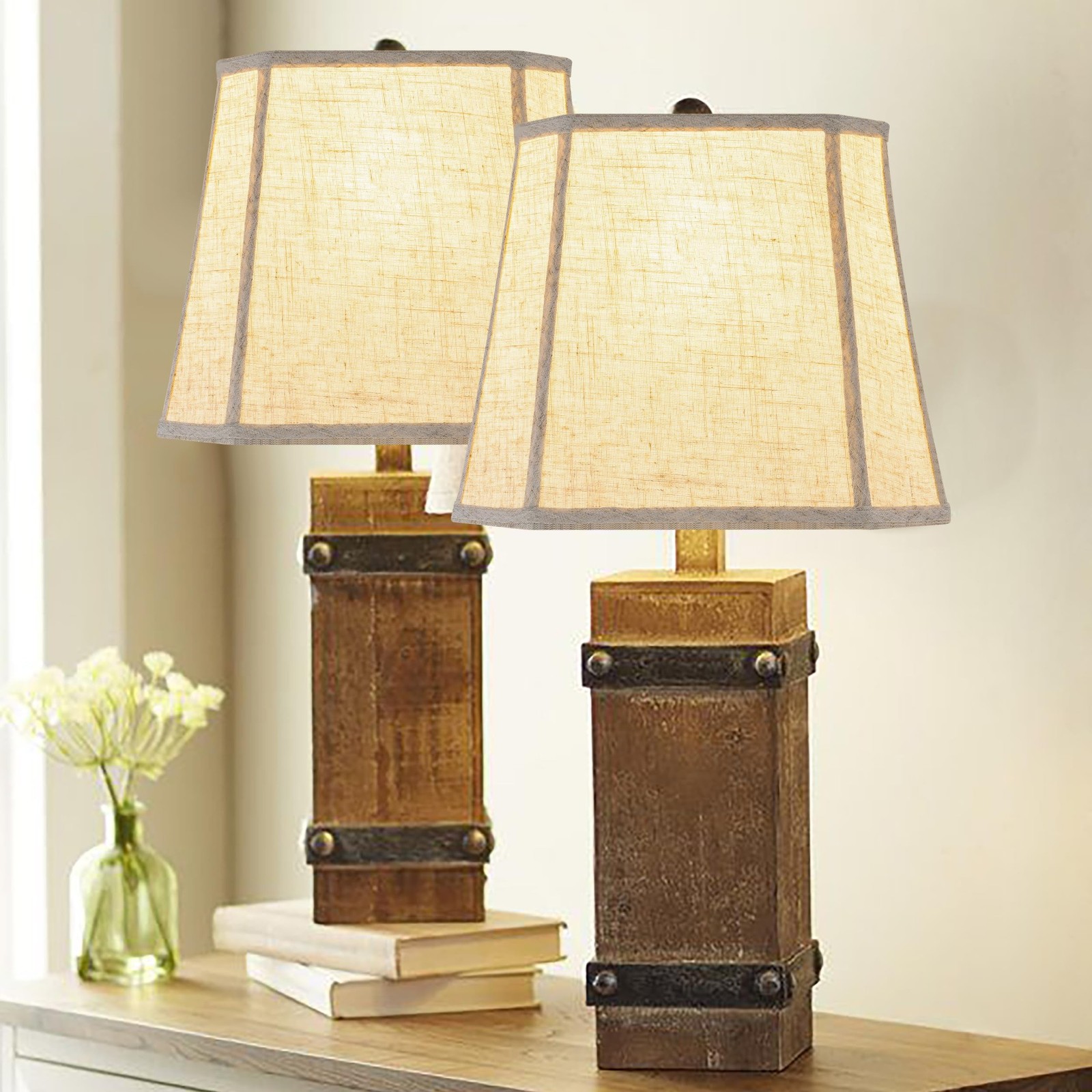 GO&SO Square Lamp Shades Set 2 Medium,Beige Linen Shade,10&Prime;×13&Prime;D×10.5&Prime;H