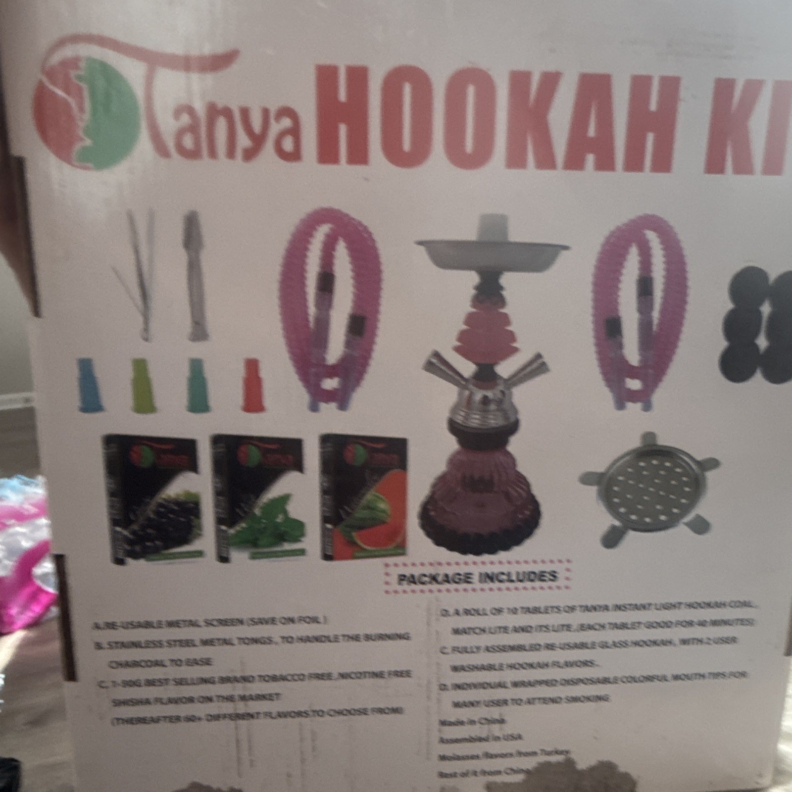 Blue Hookah Set in Box with Hose, Bowl and Metal Ash Tray/Tray Included