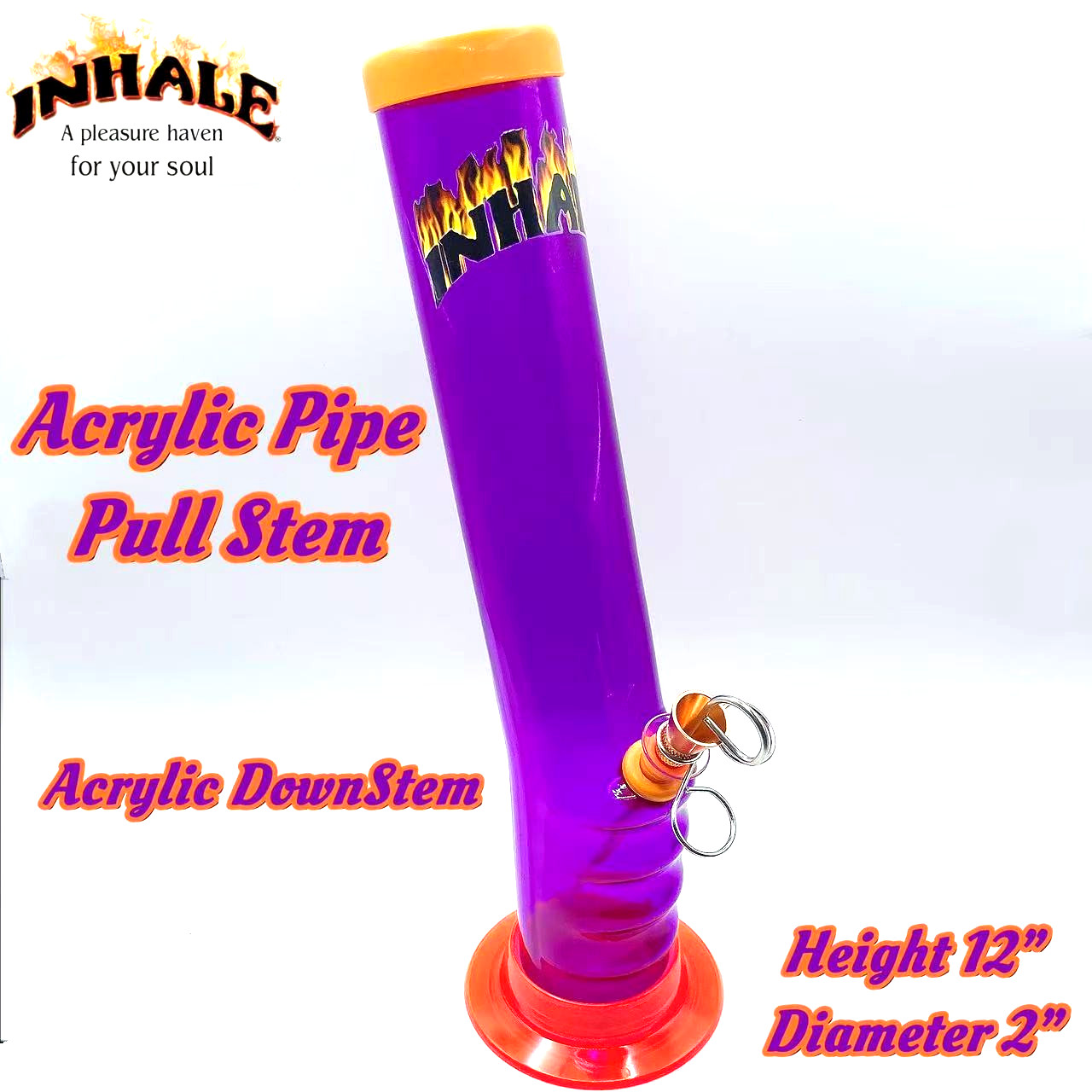 INHALE®️ 2×12&Prime; GRIP ACRYLIC BONG HOOKAH WATER PIPE W PULL OUT STEM MADE IN USA