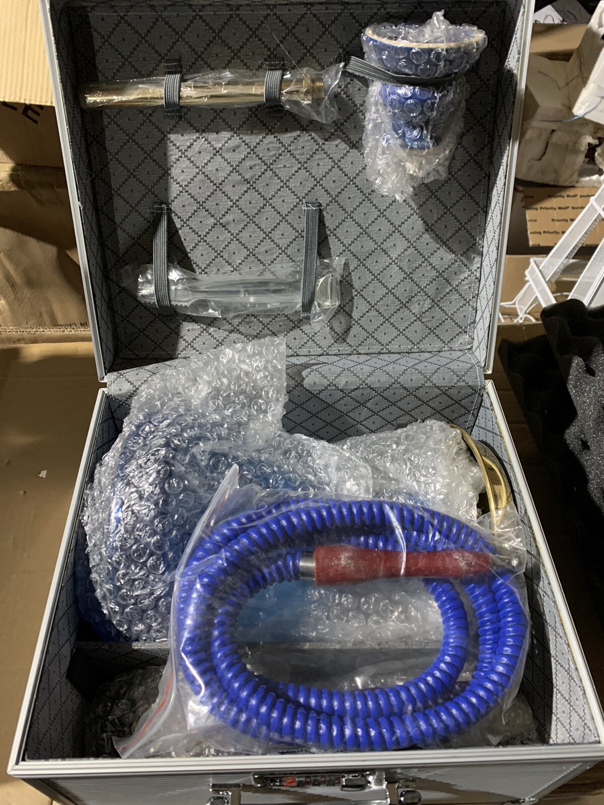 INHALE 21’’ HEAVY DUTY SOLID BRASS HOOKAH IN A SUITCASE *SKULLS BLUE*
