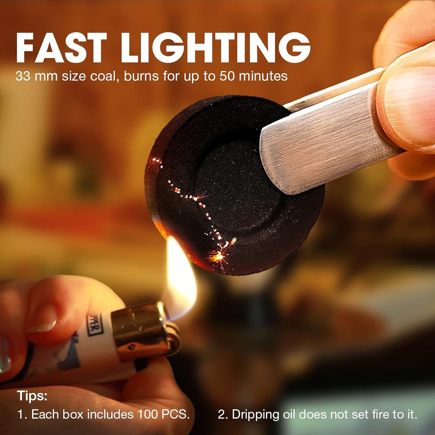 Quick Light Charcoal Briquettes, Charcoal Disk Lights, 33 Mm Nature Coal Disks,