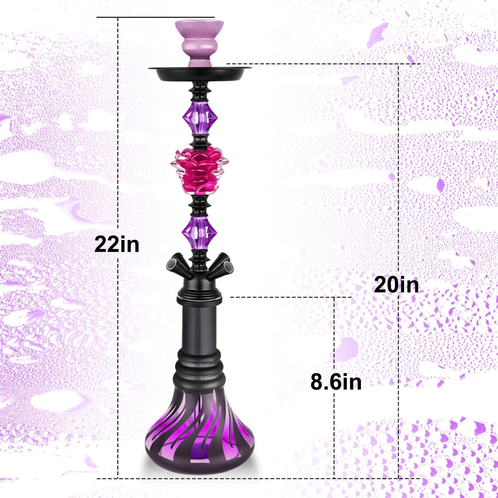 HOKASET 4 Hose Hookah Set 21&Prime; with Ceramic Bowl & Accessories – Deep Purple