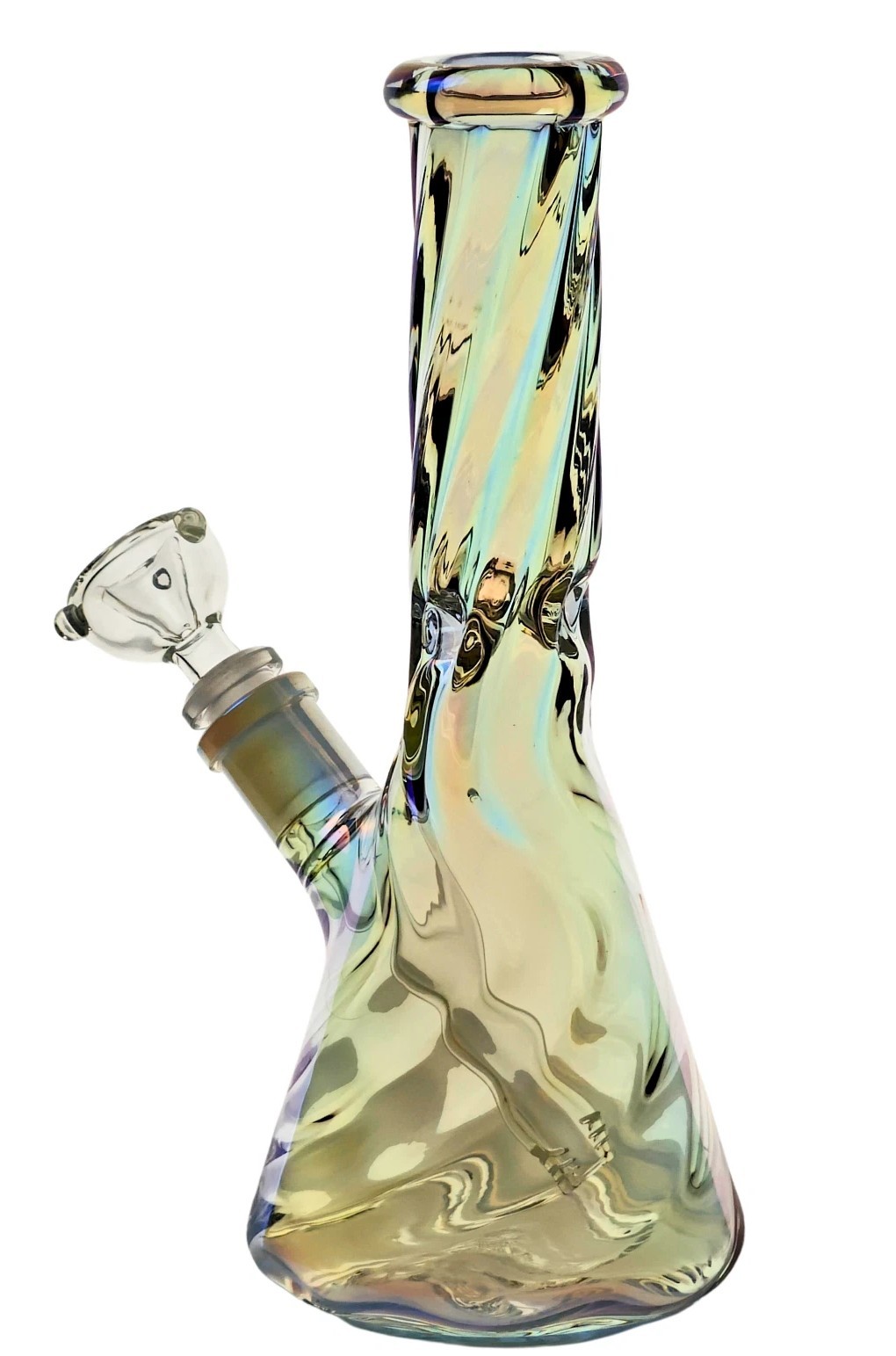 10&Prime; Tall Iridescent Rainbow Swirl Beaker Bong, Ice Pinch, Down Stem Perc & Bowl