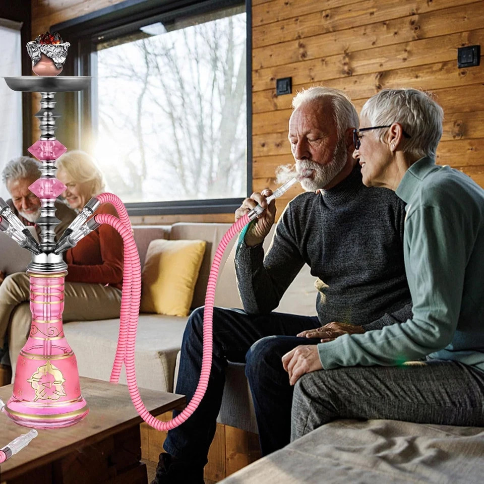 Hooka Set 4 Hose 21_ Shisha Hookah Set with Everything – Glass Shisha Vase, Di