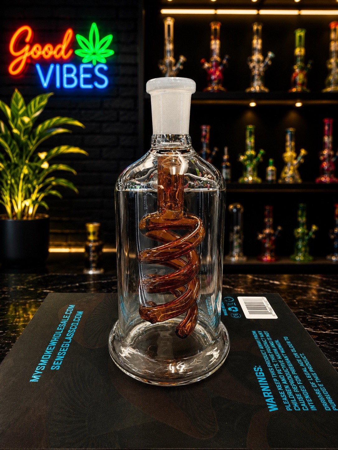 Premium Glass Ash Catcher-Amber Spiral Recycler 14mm Joint 90° For Tobacco 18+