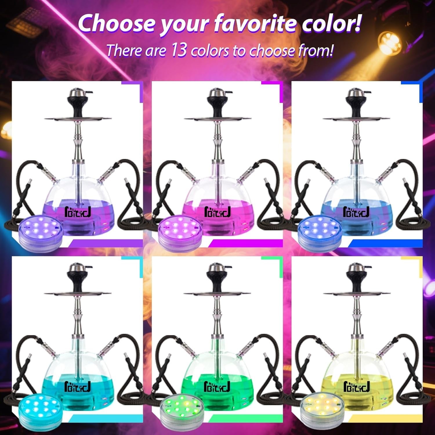 Modern Hookah Set – Complete Shisha Hookah Set with 2 Hoses, LED Light & Travel
