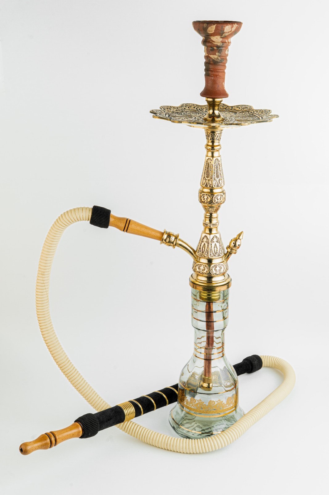 Handmade Brass and Glass Collectible Hookah with Ornate Detailing