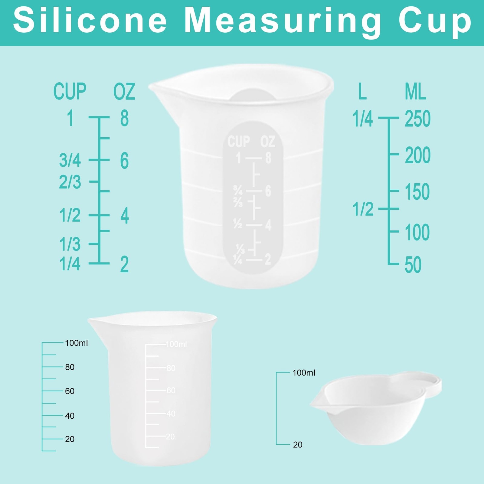 Silicone Measuring Cups for Resin Supplies,Resin Kit for 250ml &100ml Non-Sti…
