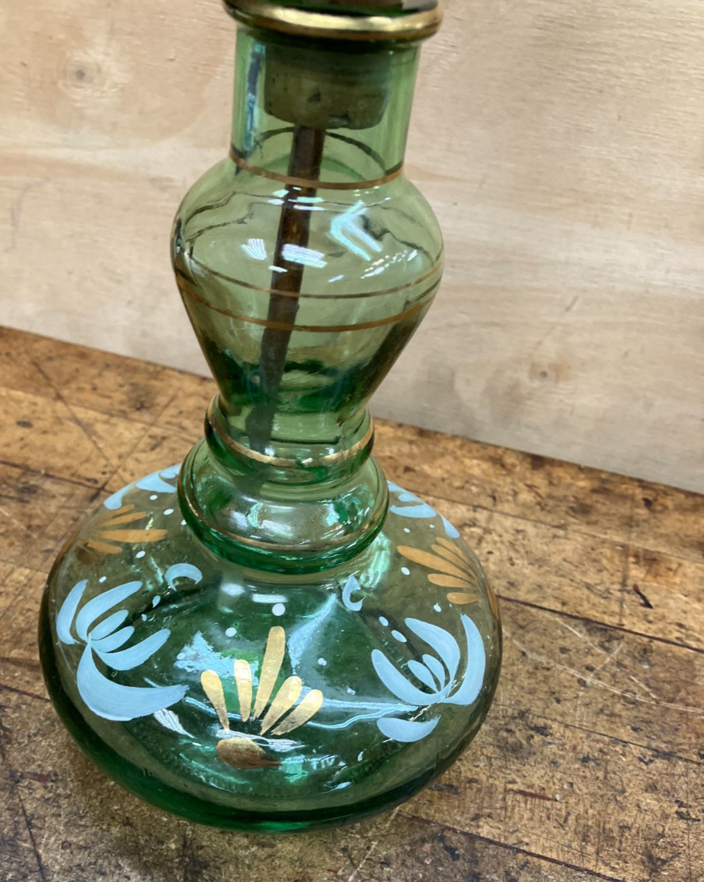1970&rsquo;s Brebbia Italy Green Glass Hookah -Clay Bowl