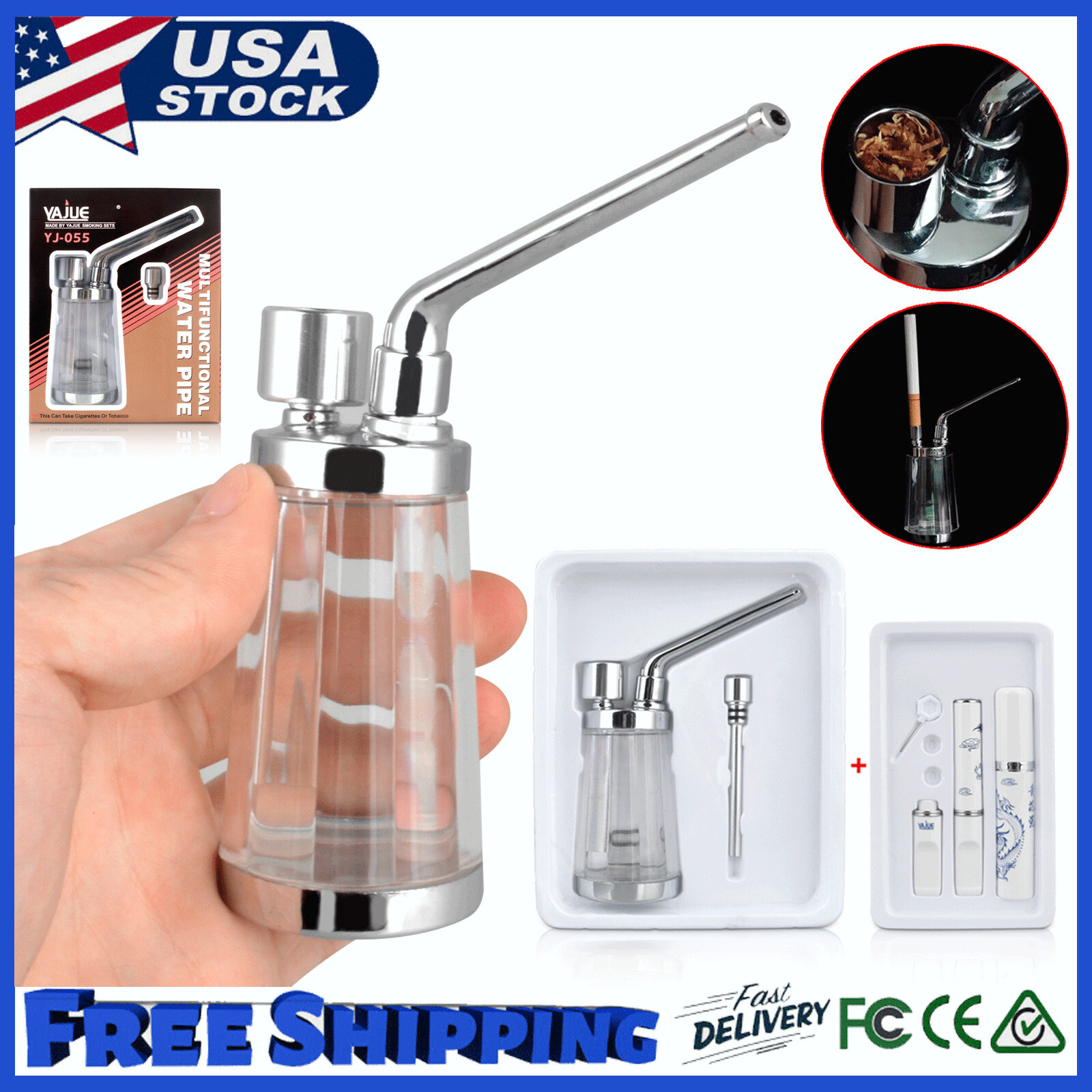 Portable Mini Small Smoking Tobacco Pipe Water Bong Smoke Hookah Shisha Pipes S+