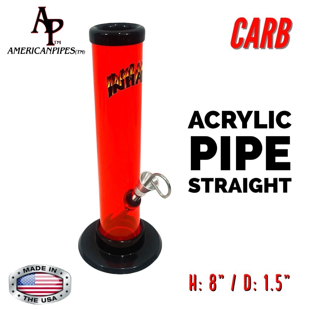 INHALE®️ 1.5X8&Prime; STRAIGHT ACRYLIC HOOKAH WATER PIPE WITH CARB MADE IN THE USA