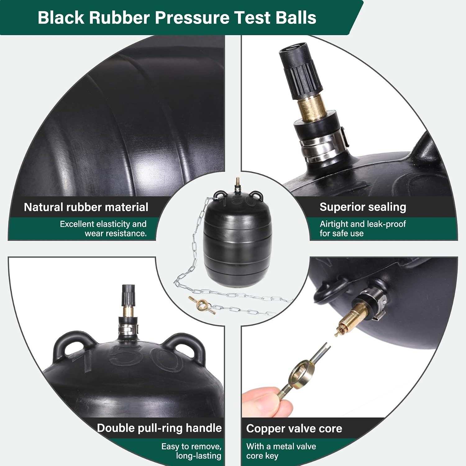 Complete 6-Inch Inflatable Pipe Kit with Safety Chain & Valve Tool for DIY Leaks