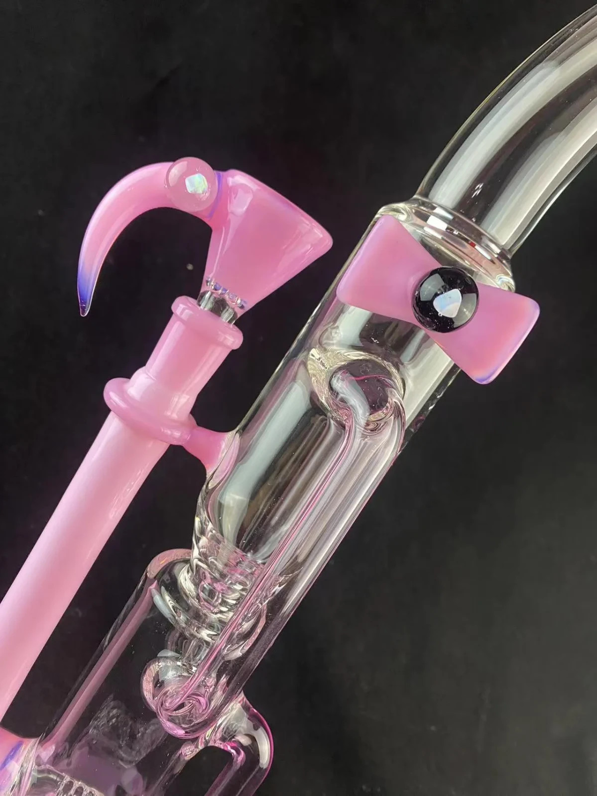 Glass hookah recycle bong accents colored with solid pink 16 inches 14 mm joint