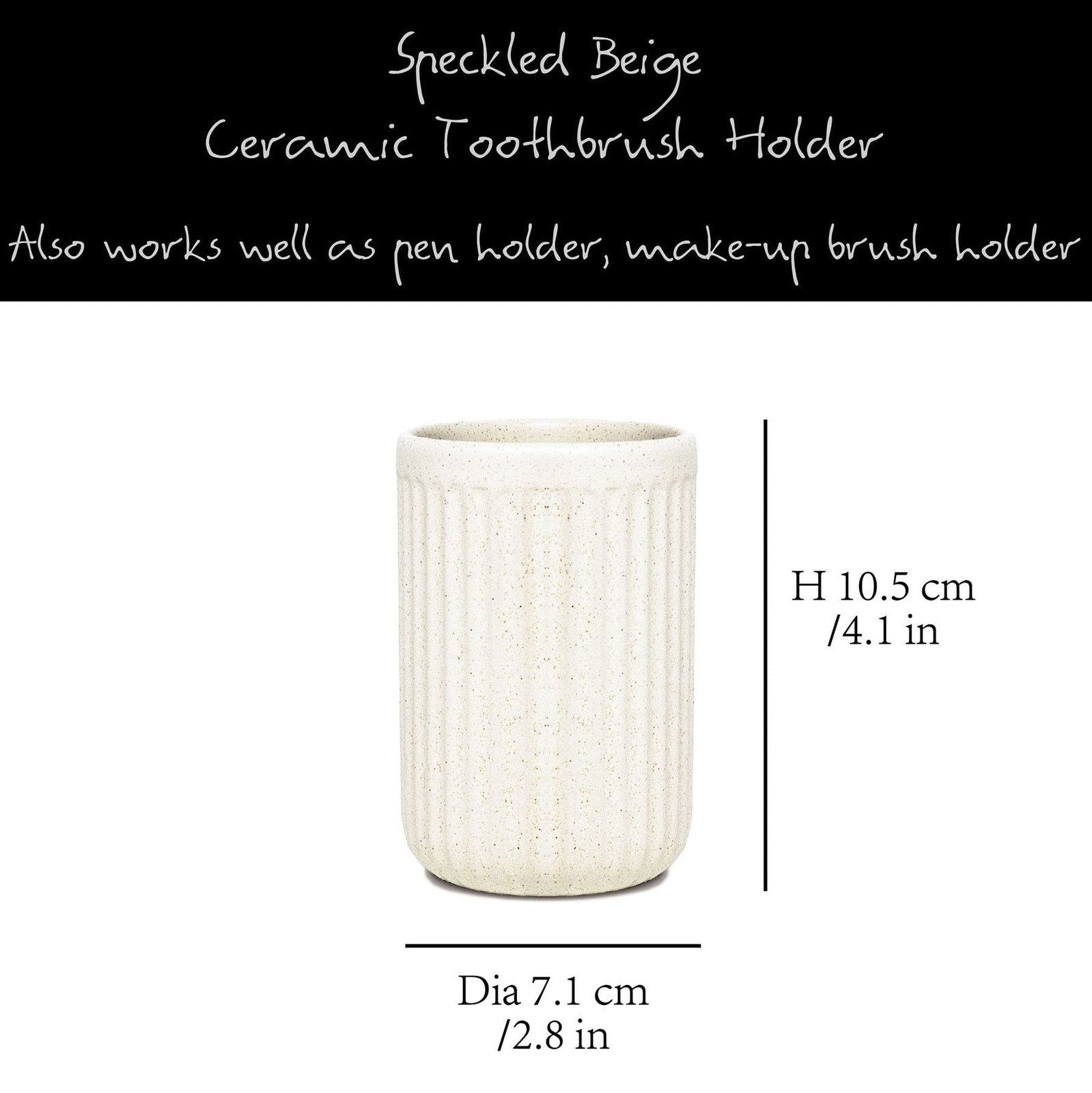 2 Pack Beige Speckled Ceramic Toothbrush Holder, Rippled Cylinder Tumbler for…