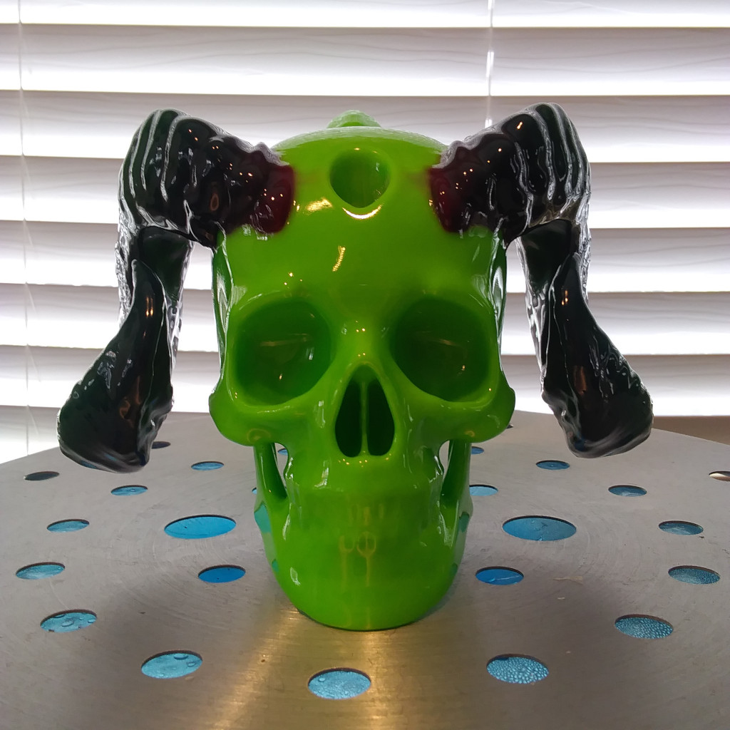 Horned Skull Bong Bubbler Neon Green
