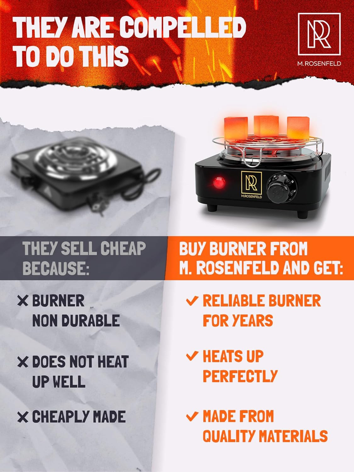 M. ROSENFELD Hookah Coal Burner 500W with Grid – Coal Burner for Hooka Cubes Bla