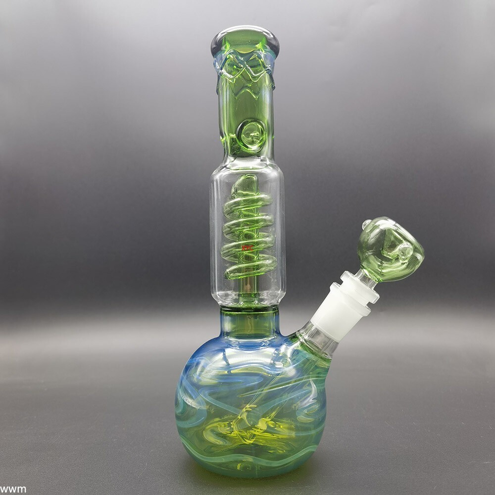 9.5&Prime; Green Glass Water Pipe Bong Shisha Pipes Smoking Hookah W/ 14mm Male Bowl
