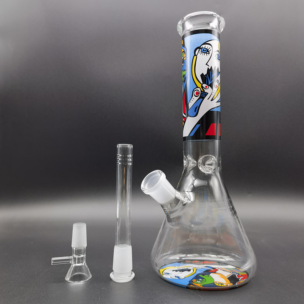 10inch Abstract Graffiti Water Pipe Glass Bong Hookah Smoking Pipe W/ 14mm Bowl