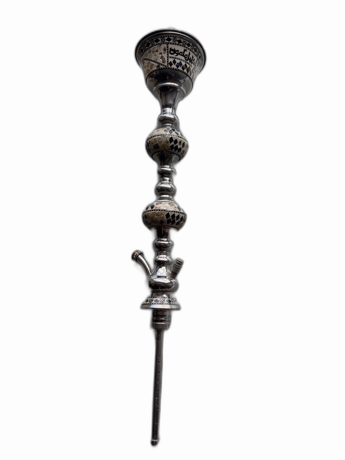 Khalil Mamoon KM Hookah Stem Mother of Pearl Mosaic Inlay Full Skirt Egyptian