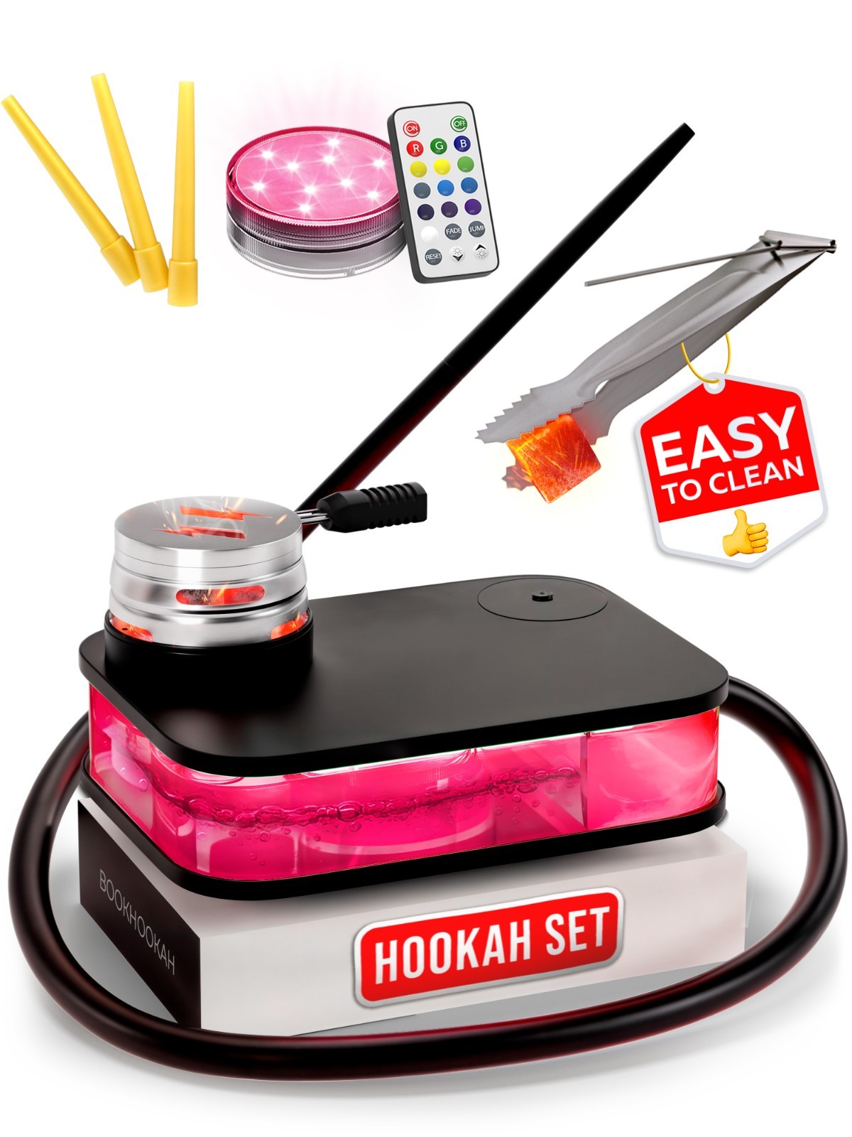 Portable Black Hookah Set w/ Bag, LED Light, HMD, Travel Shisha Kit – Complete