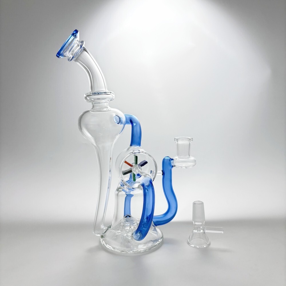 9inch Glass Recycler Bong Windmill Spin Water Pipe Tornado Percolator Bubbler