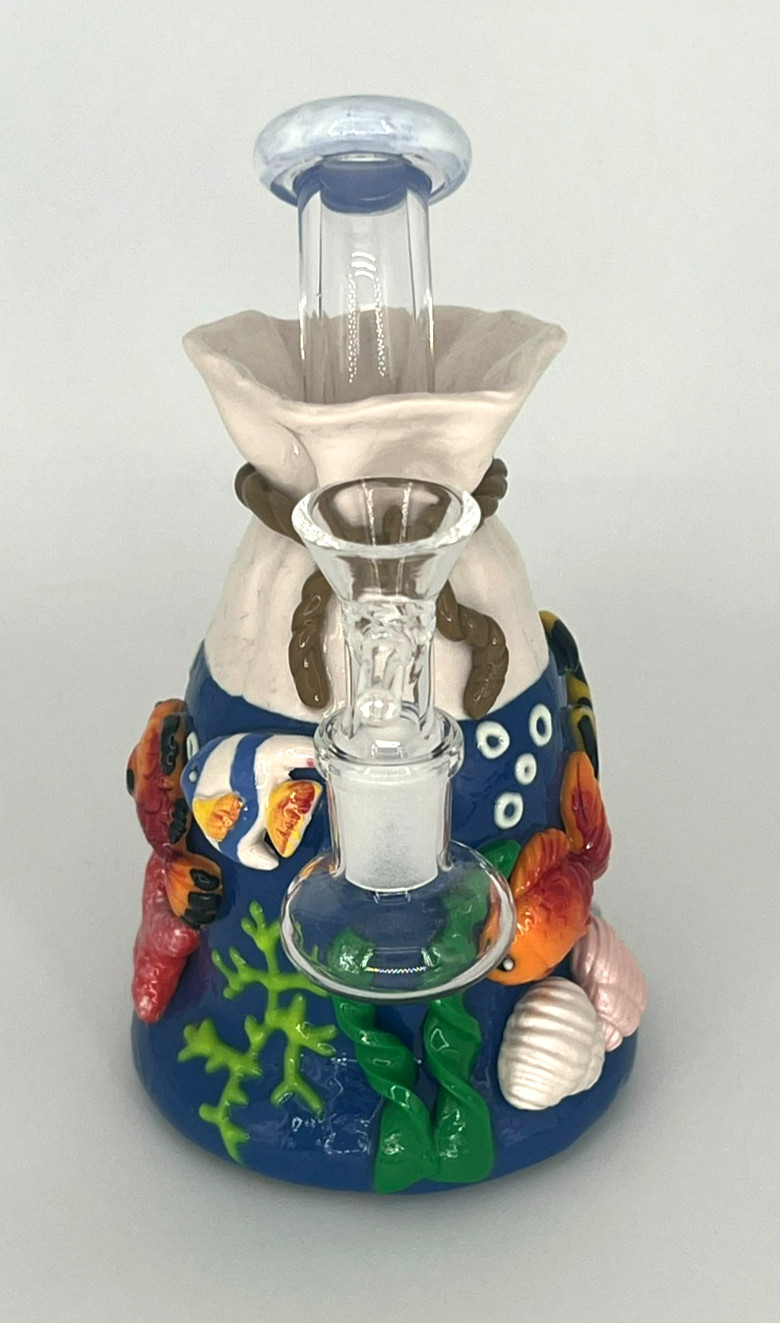 6.5&Prime; OCEAN THEMED 3-D HAND PAINTED GLASS WATER BONG RIG – 2 FREE GIFTS – HOOKAH