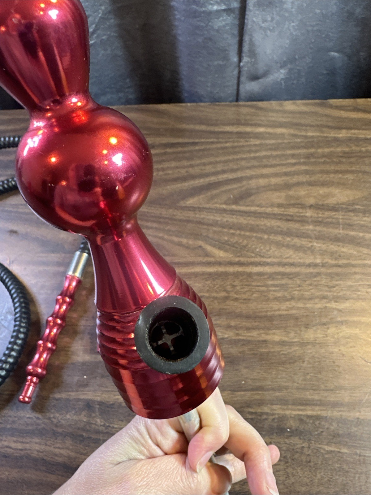 5’ Hose With Metal Tips And 14” Metal Stem For hookah pipe smoking, Red,