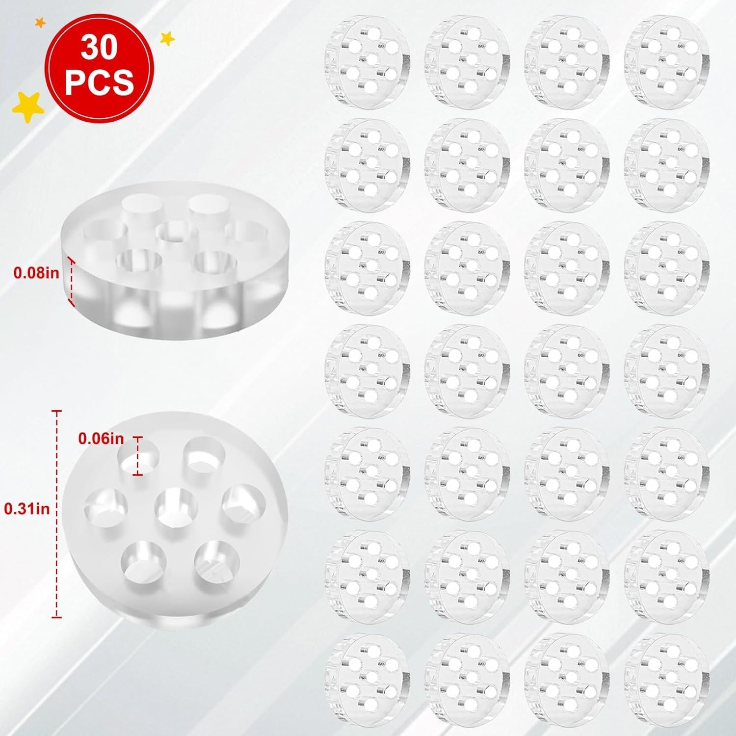 30-Pack 8Mm High-Borosilicate Glass Screens with 7 Honeycomb Holes for Pipes and