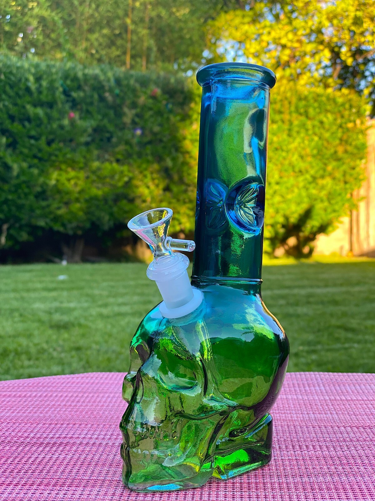 Green Skull 9&Prime; Heavy Glass Water Pipe Bong Bubbler Hookah Free Shipping