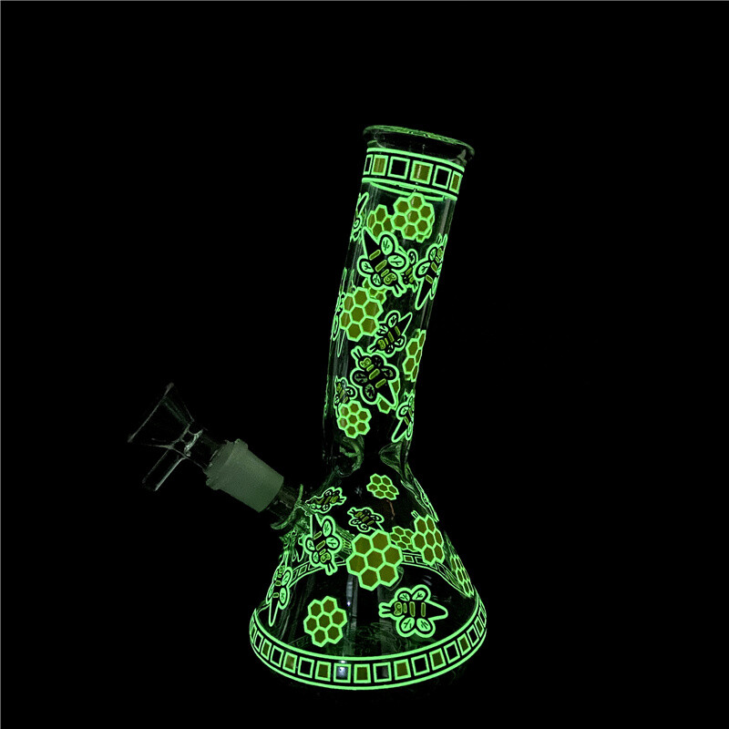 7.8&Prime; Glow in the Dark Bee Sticker Glass Bong Water Pipe Hookah Tobacco Bubbler