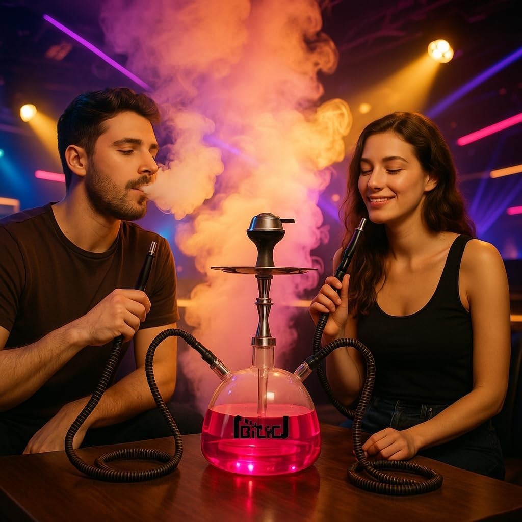 Modern Hookah Set – Complete Shisha Hookah Set with 2 Hoses, LED Light & Travel