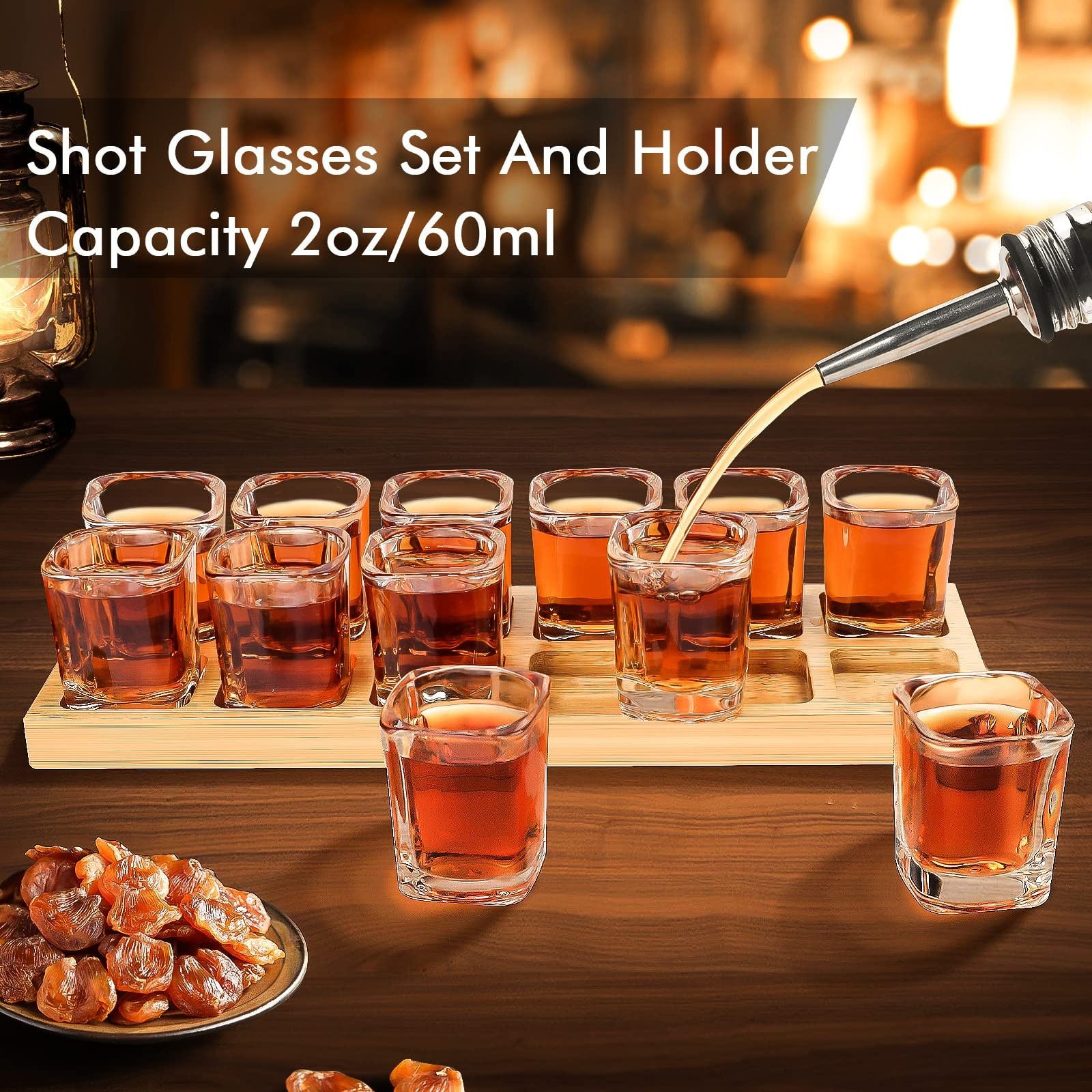 Shot Glass Set – 2oz/60ml Set of 12 Shot Glass Tray Holder Set Thick Base for…