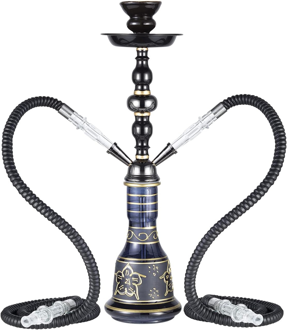 20&Prime; Hookah Set – 2 Hose Premium Shisha Hookah Kit with Glass Vase, Ceramic Bowl