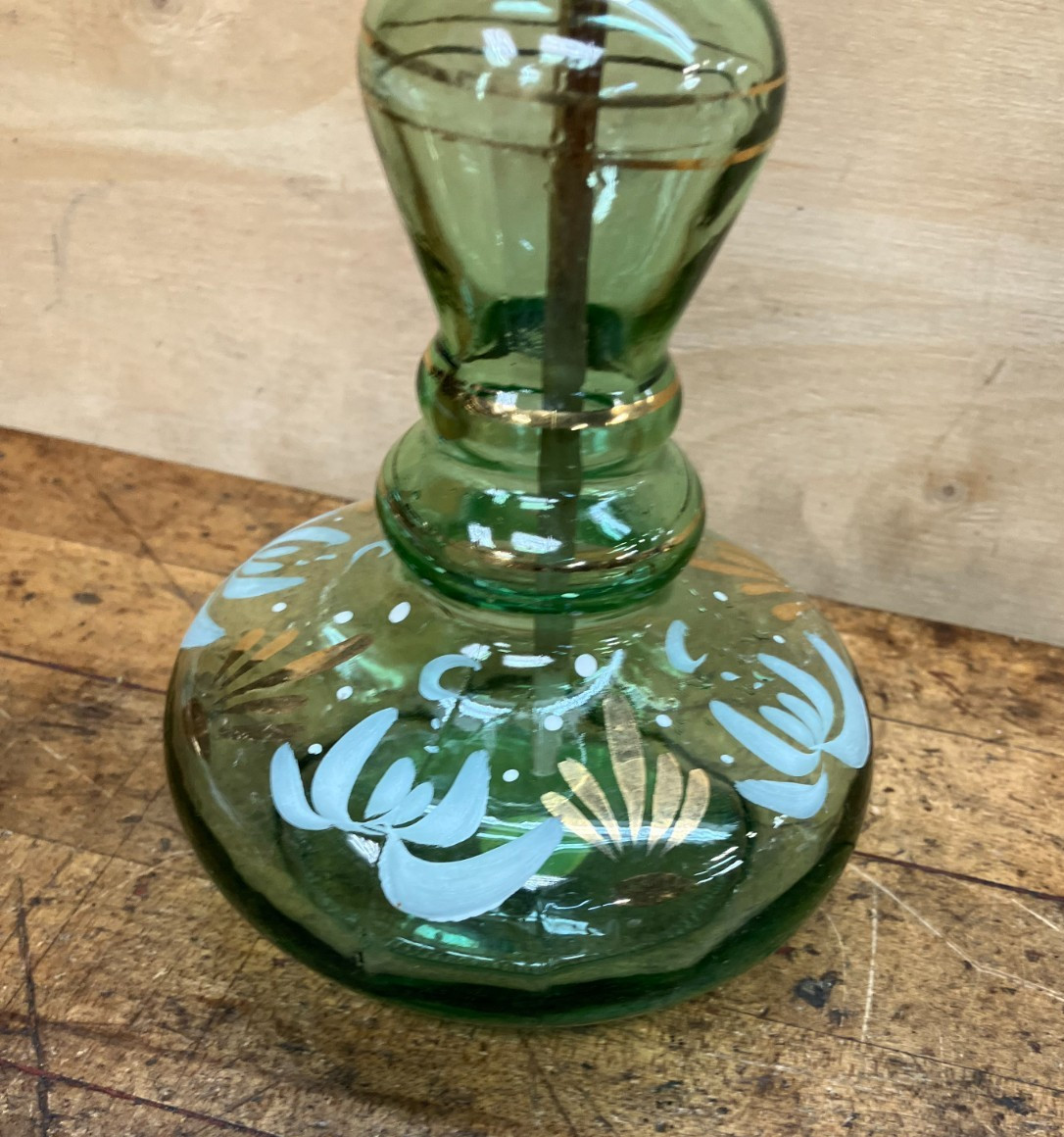 1970&rsquo;s Brebbia Italy Green Glass Hookah -Clay Bowl