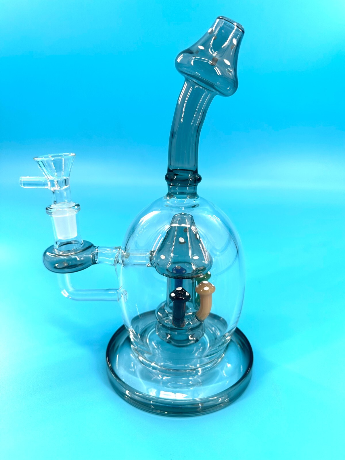 9&Prime; Black Mushroom Recycler Glass Bong 14mm Bowl Water Pipes Hookah