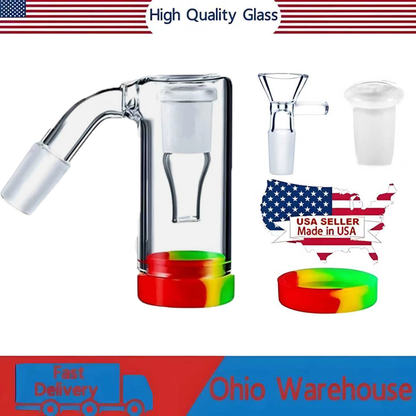 45° Glass Ash Catcher Glass Hookah Attachment for Water Pipe Smoking , Set of 4.