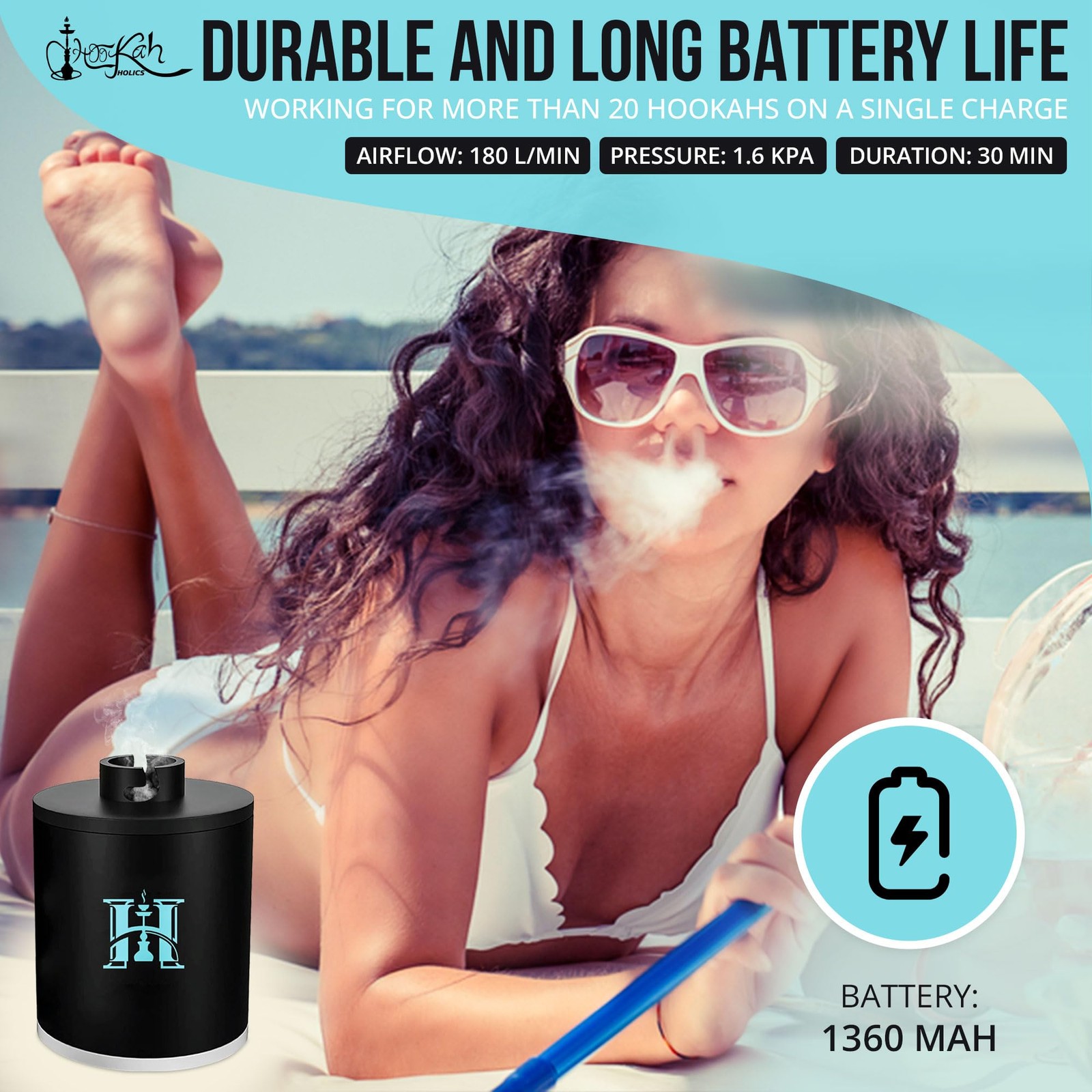 Hookah Pump with 1300 mAh Rechargeable Battery – Electric Hookah Air Pump Kit…