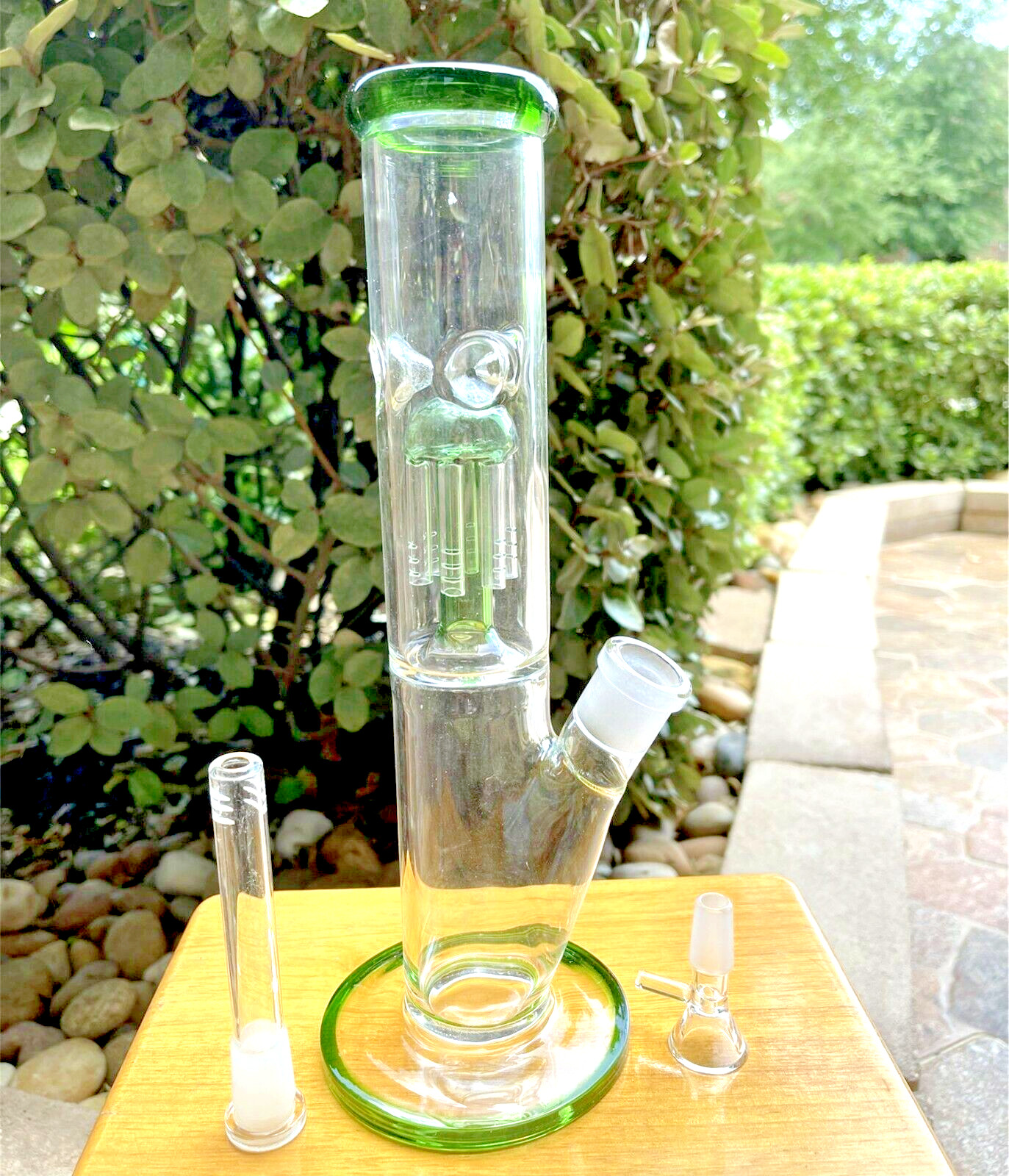 12&Prime; 30CM Green Glass Water Pipe Bong Hookah Mass Tree Percolator Bongs 14mmBowl