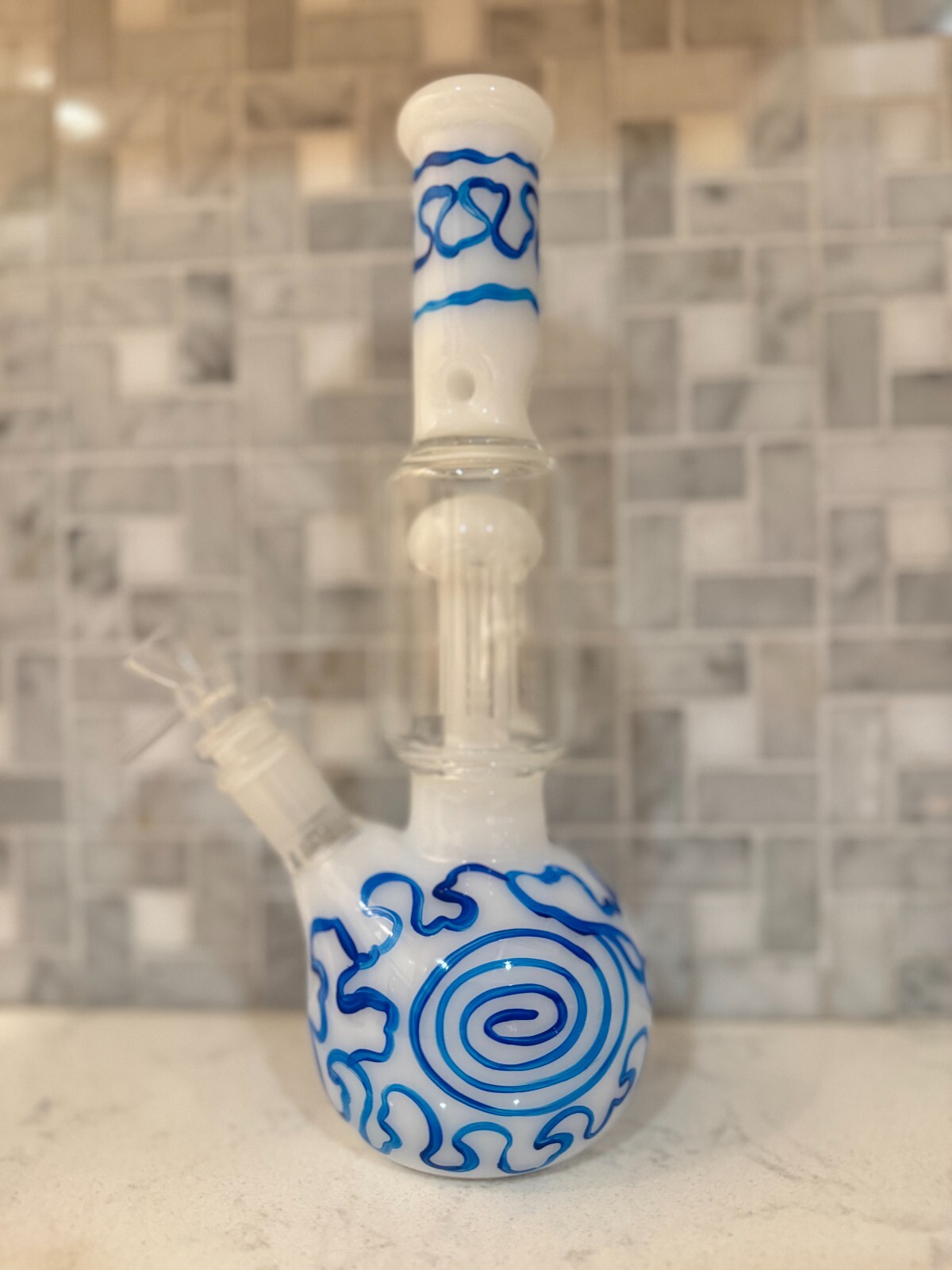 10&Prime; Premium Thick Heavy Glass Beaker Imitation Blue and White Porcelain Bong