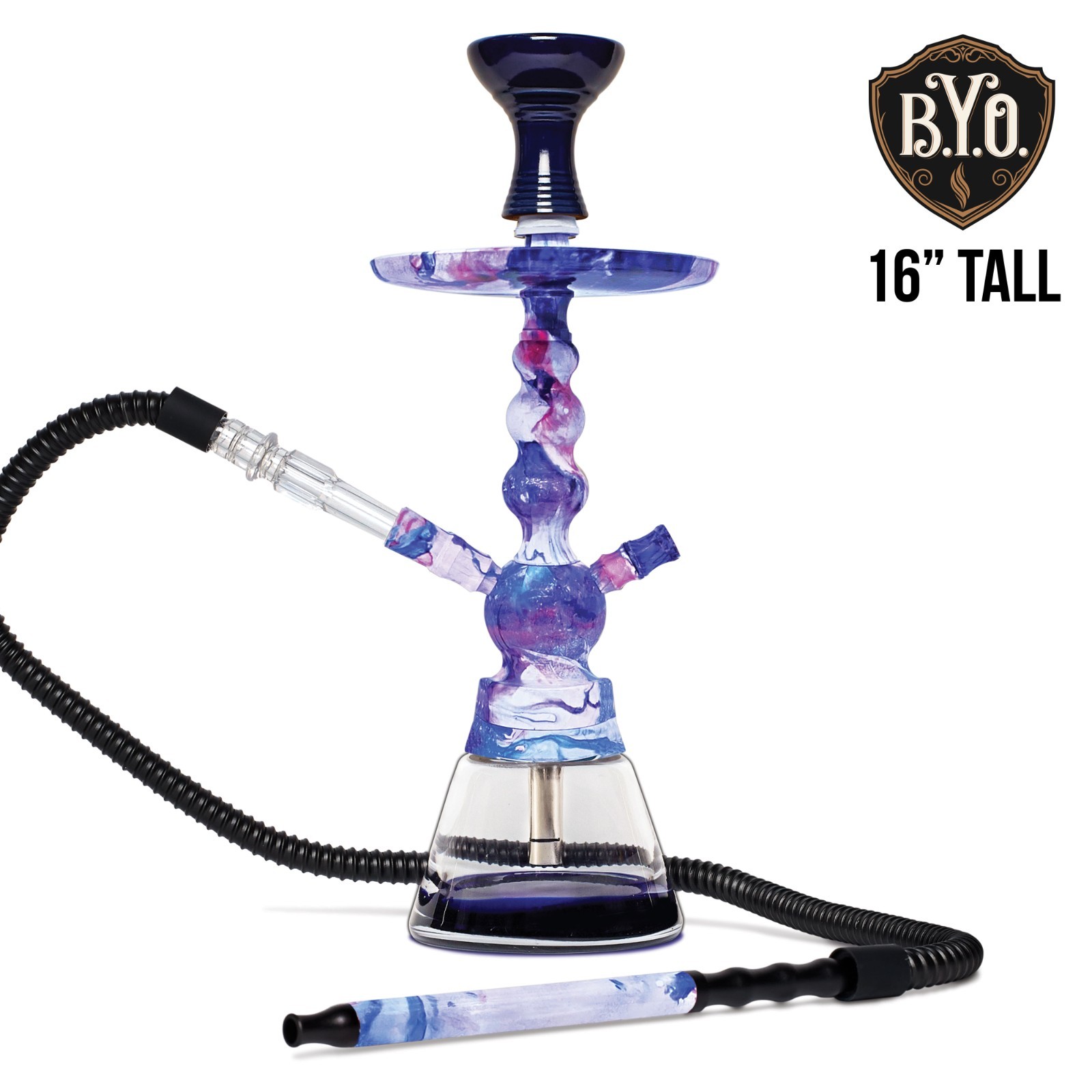 16&Prime; BYO Hookah Set Green Blue Cloudz Hookah Toker 1 Hose Click Technology